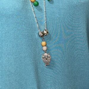 Handmade owl long necklace with beads